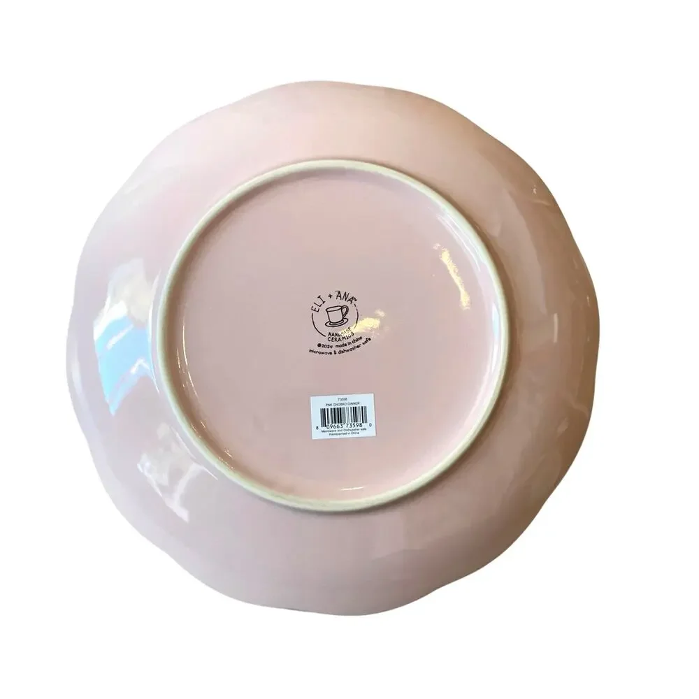4pc Eli + Ana PINK GINGERBREAD HOUSE Dinner Plates 10.5in Ceramic Pinkmas NEW